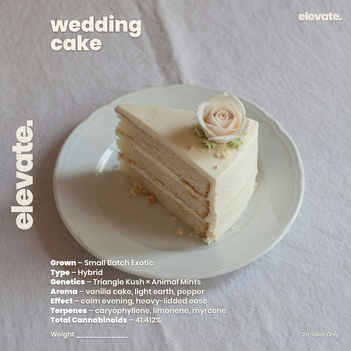 Wedding Cake Smoker's Cup Flower (Hybrid 40.29%) jar label