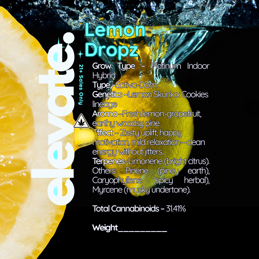 Lemon Dropz Platinum Indoor Sativa-Dom THCa Flower - Elevate - Sky High Montgomery cincinnati