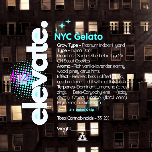 NYC Gelato Platinum Indoor Indica-Dom Hybrid THCa Flower - Elevate - Sky High Montgomery cincinnati