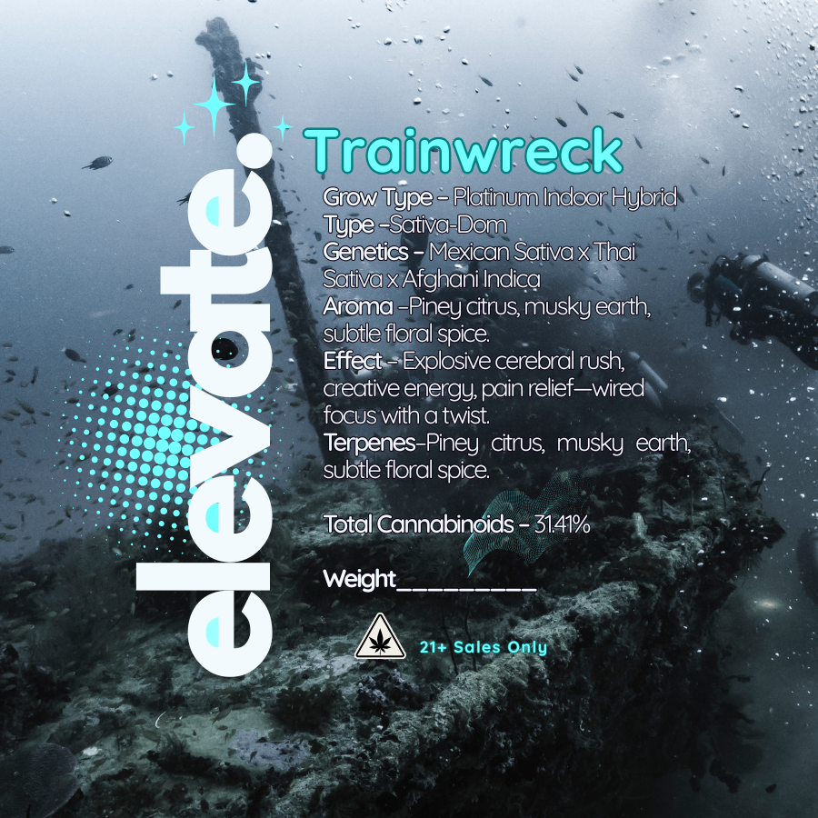 Trainwreck Platinum Indoor Sativa-Dom Hybrid THCa Flower - Elevate - Sky High Montgomery cincinnati
