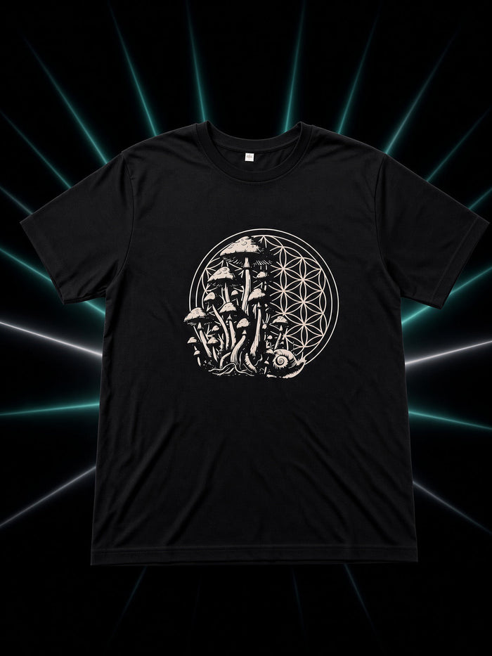 Sacred Geometry Mushrooms Flower of Life black tee