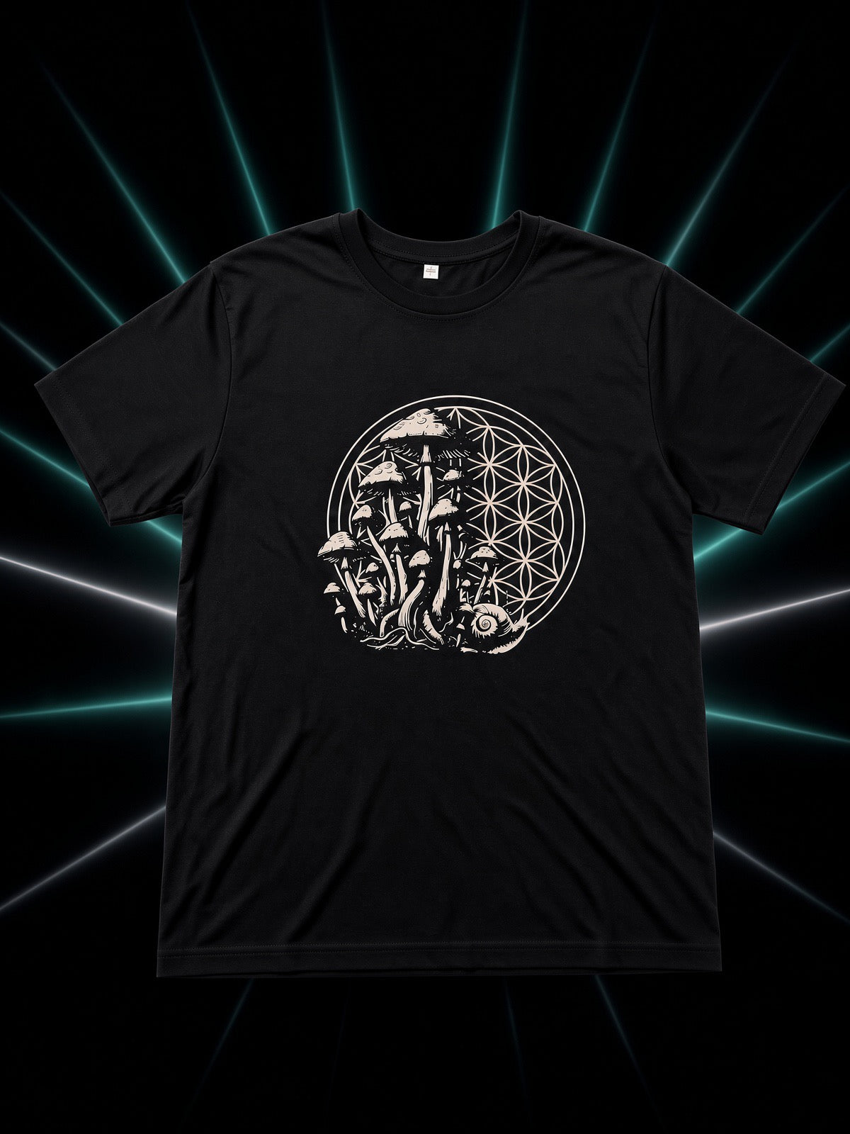 Sacred Geometry Mushrooms Flower of Life black tee