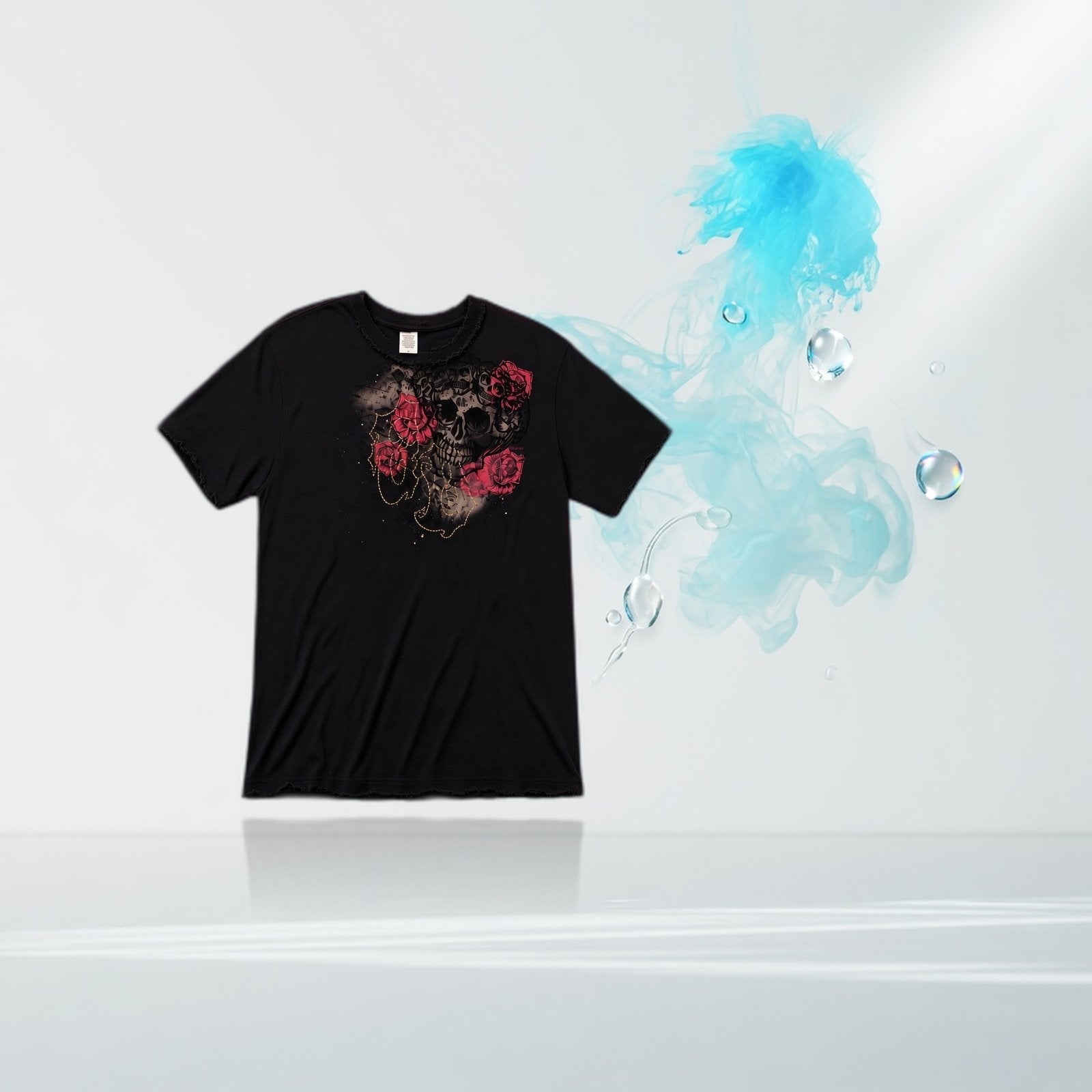 distressed-skull-roses-vintage-washed-black-t-shirt — Elevate fountain packshot