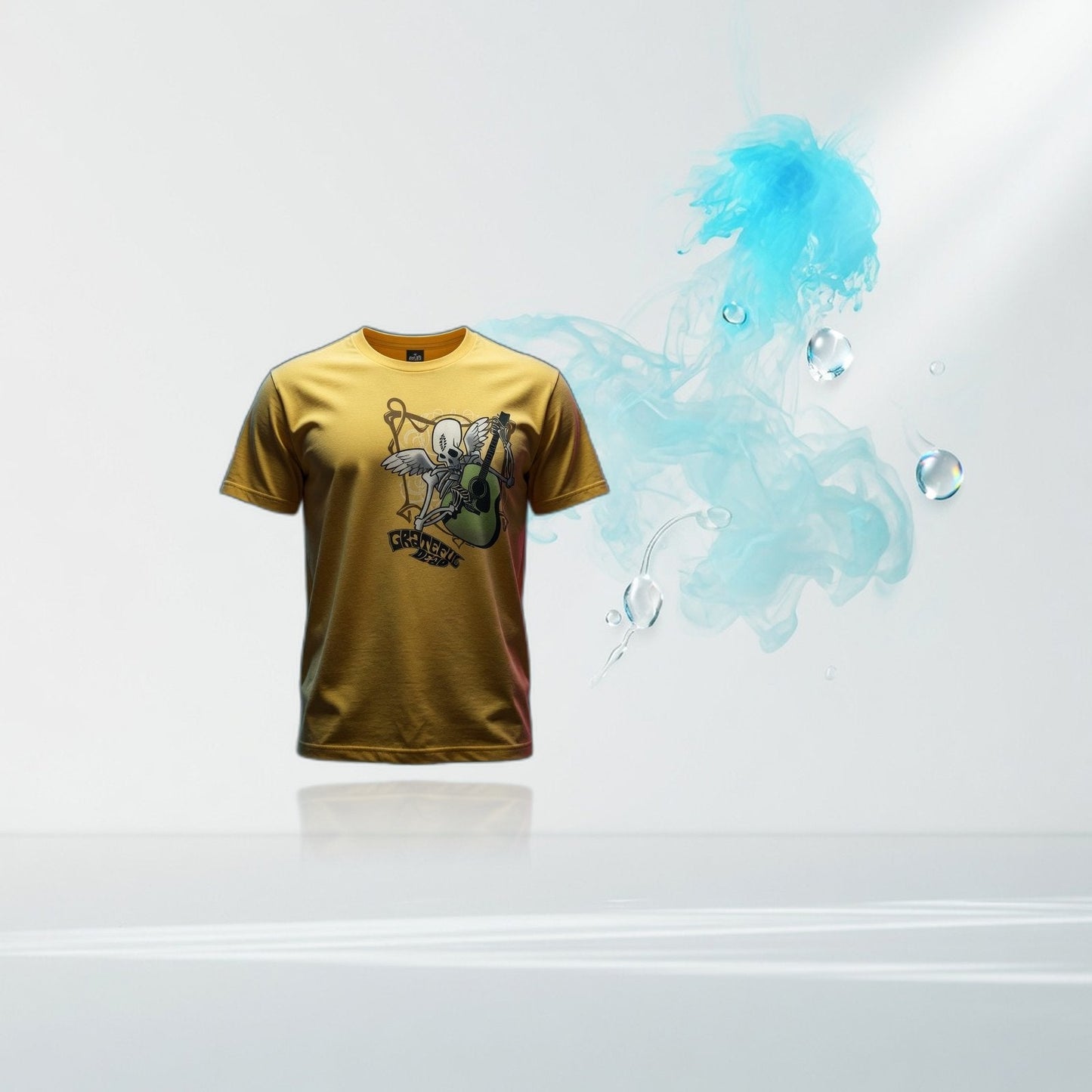 grateful-dead-winged-skelton-guitar-yellow-t-shirt — Elevate fountain packshot
