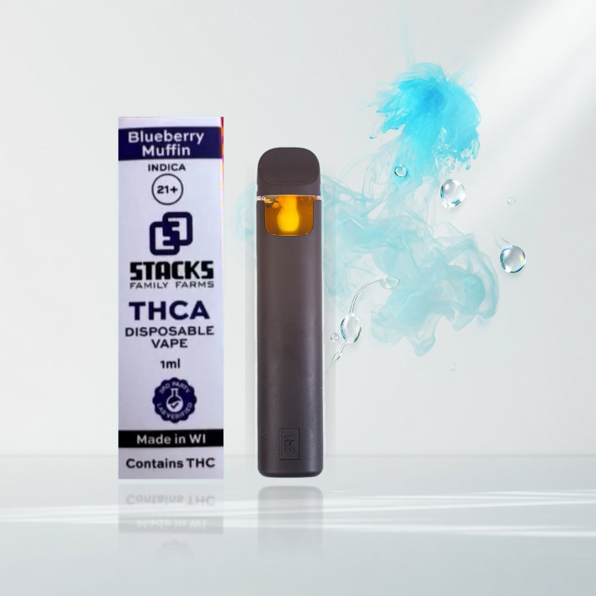 Stacks Cured Resin Disposable - Blueberry Muffin (Indica 43.418%) - 1g — Elevate fountain packshot