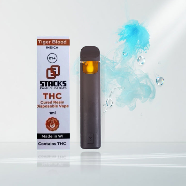 Stacks Cured Resin Disposable - Tiger's Blood (Indica 41.256%) - 1g — Elevate fountain packshot